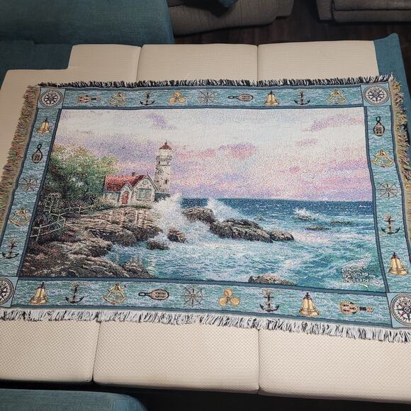 Thomas Kinkade Tapestry Throw Blanket Painter of Light Lighthouse 43x65 - Picture 1 of 10